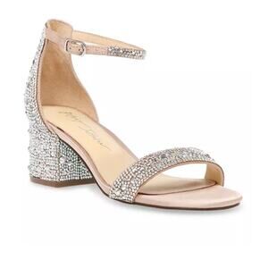 Betsey Johnson Hanna Rhinestone Strappy Block Heel Sandals 9 Sparkly Bling Nude